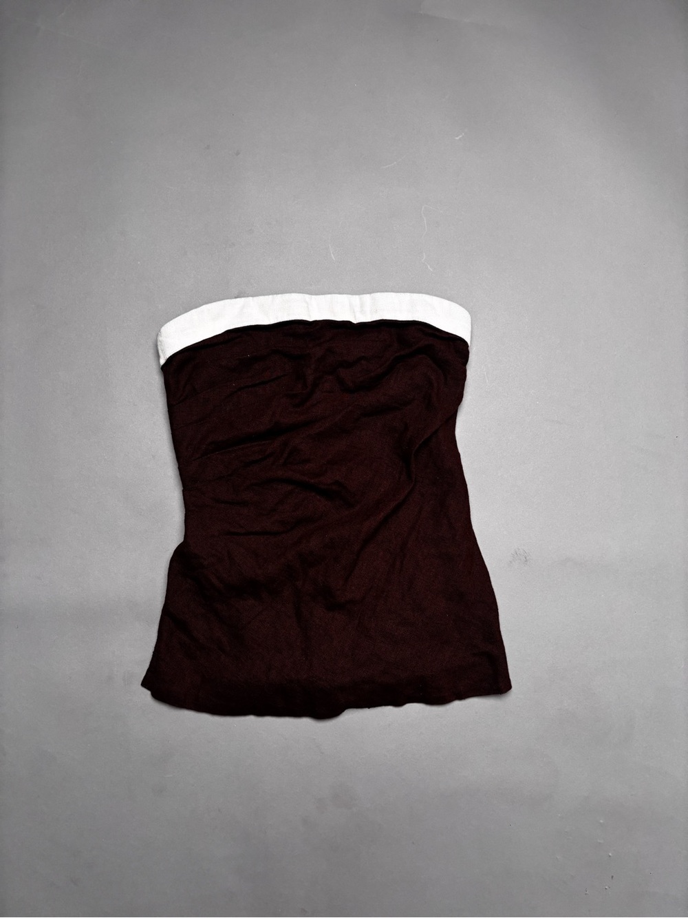 Y2K Bandeau Style Tube Top XS Linen Blend Dark Brown White Contrast